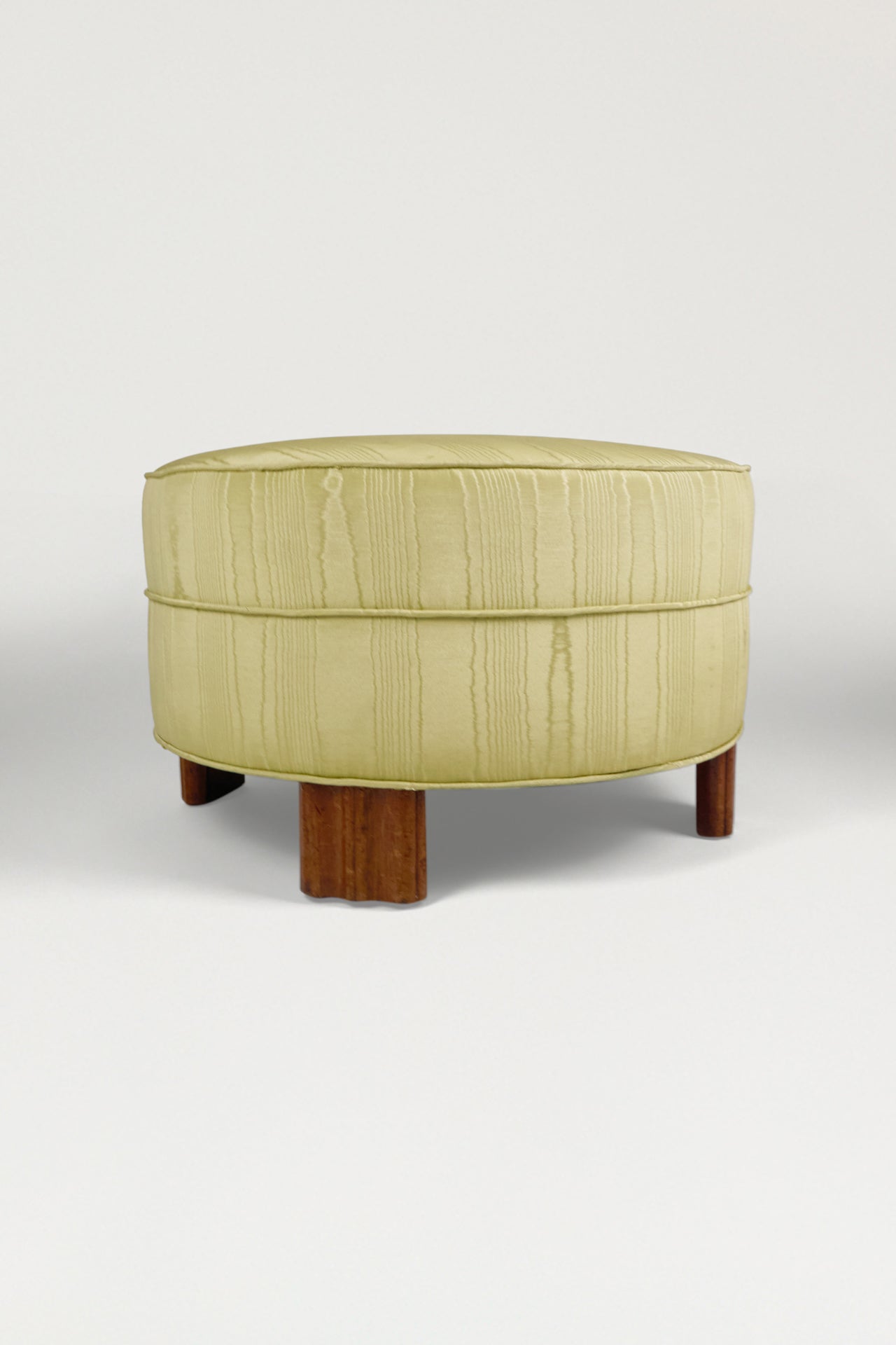 Green Silk Moire Round Ottoman