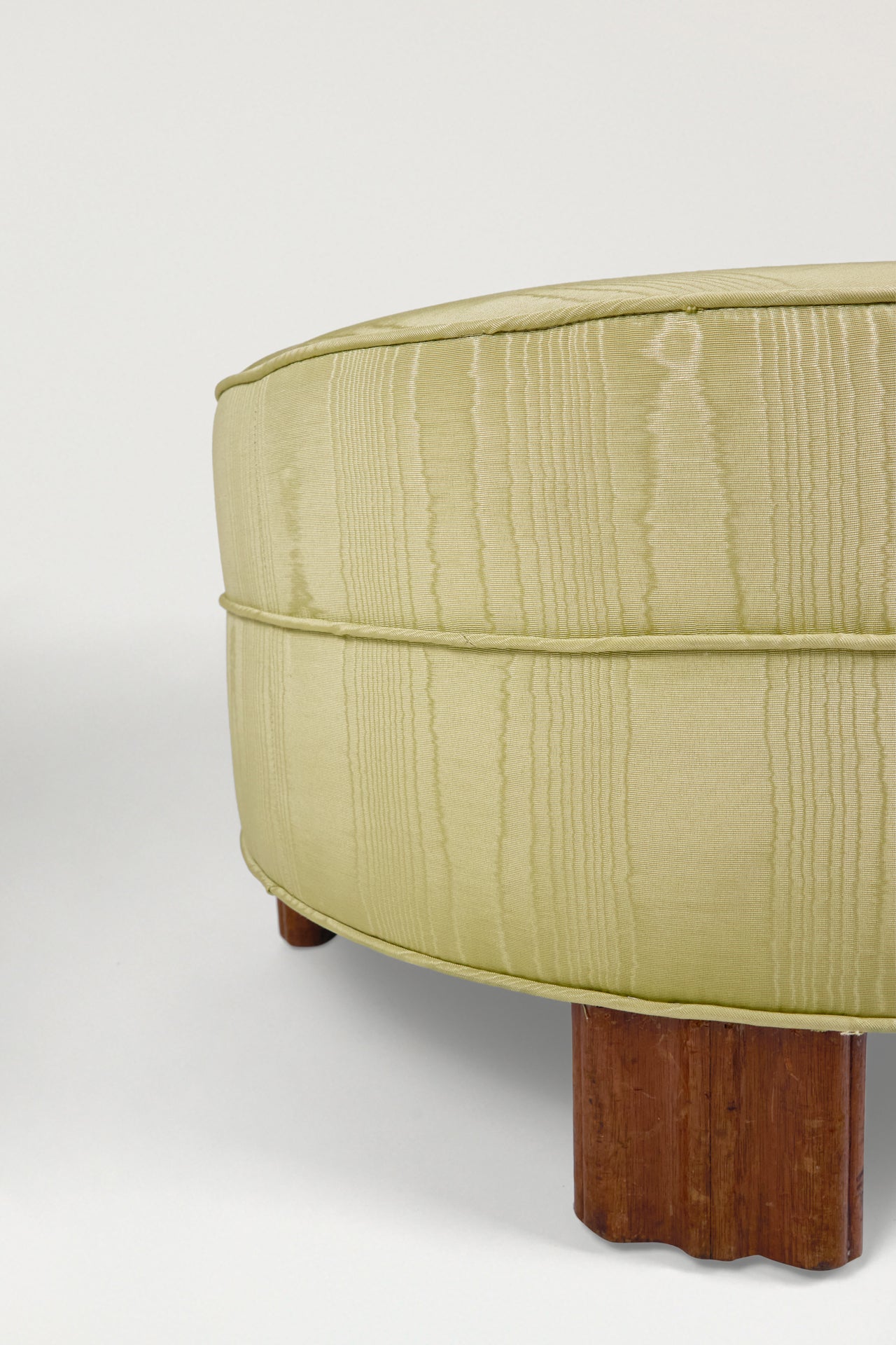 Green Silk Moire Round Ottoman