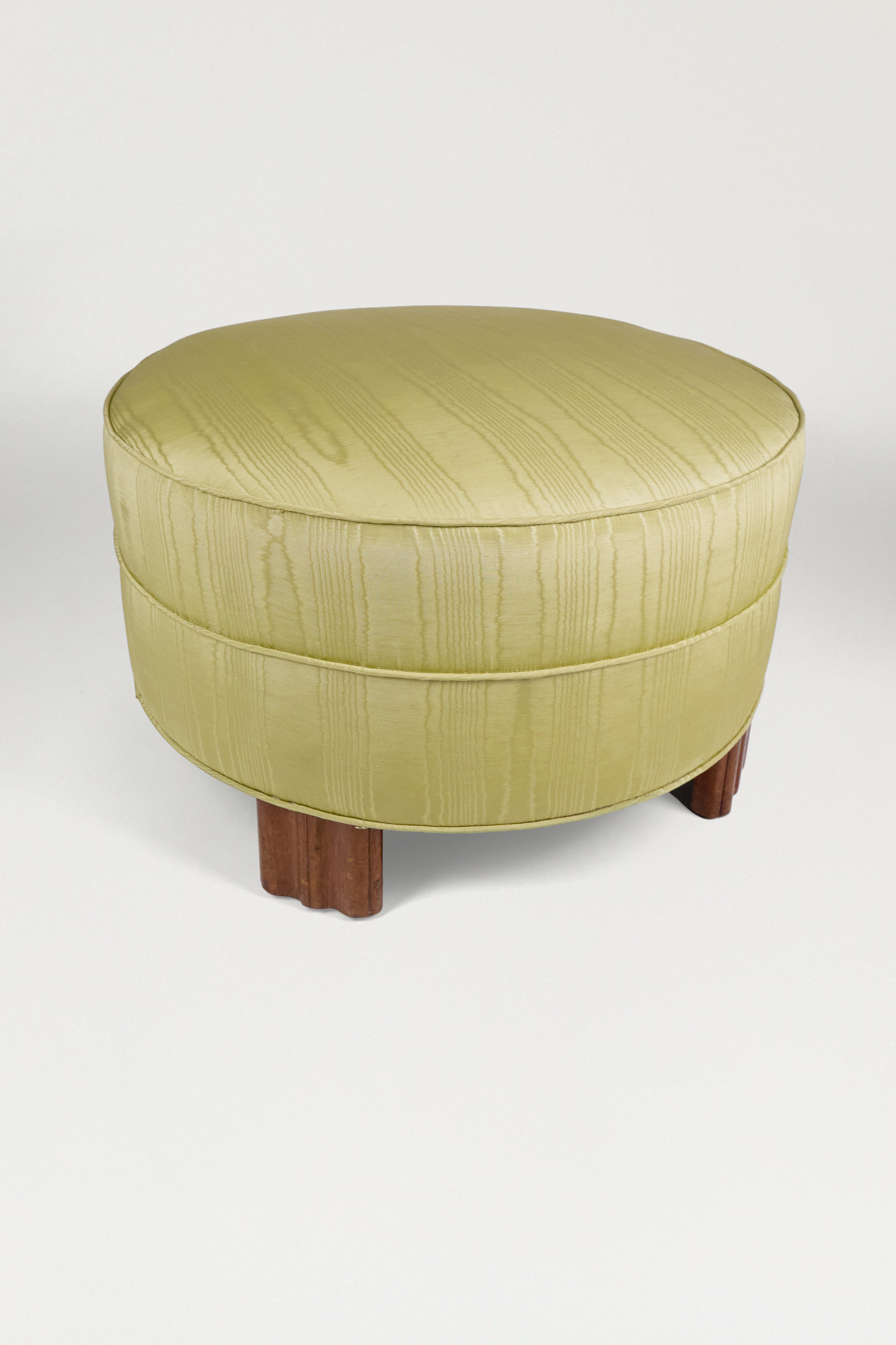Green Silk Moire Round Ottoman