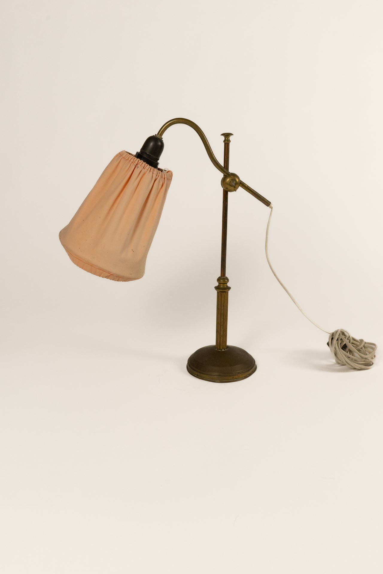 Brass and Pink Fabric Table Lamp