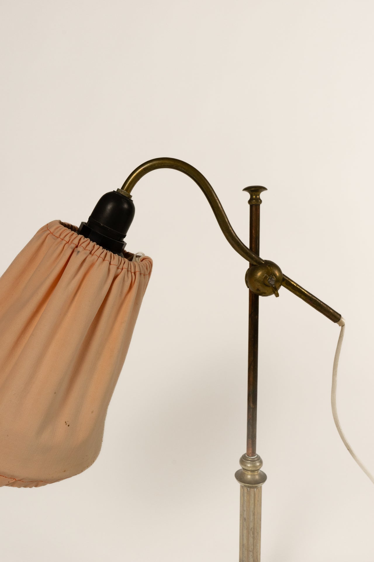 Brass and Pink Fabric Table Lamp