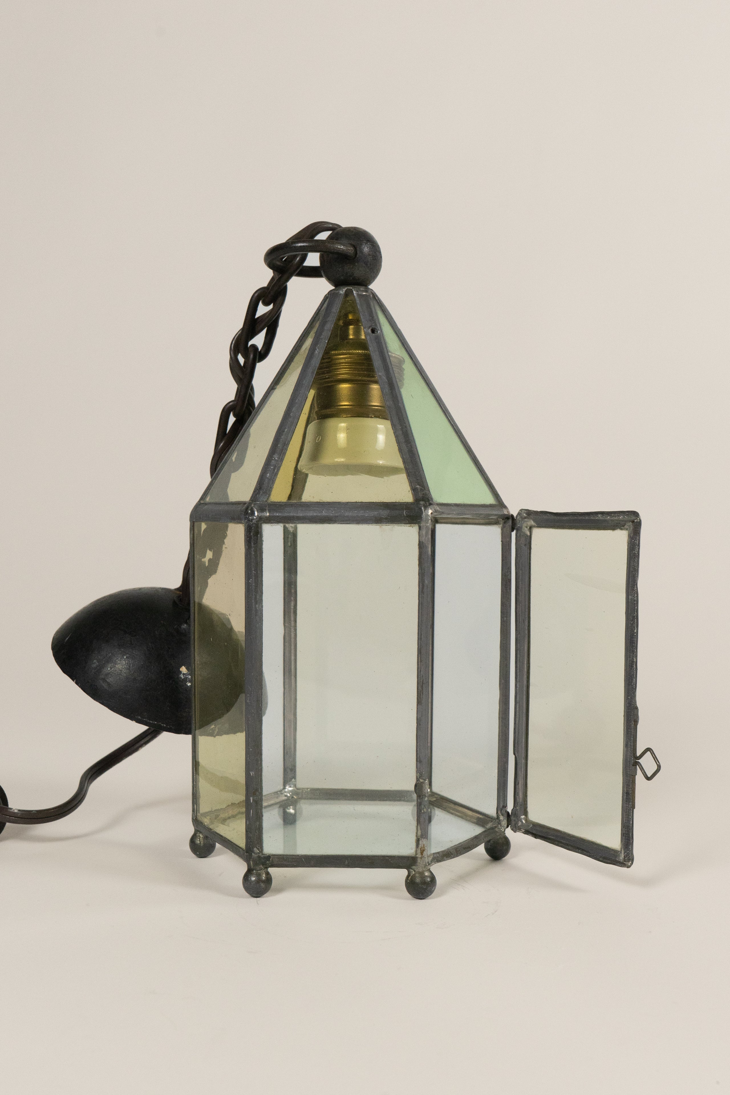 20th Century Stained Glass Lantern
