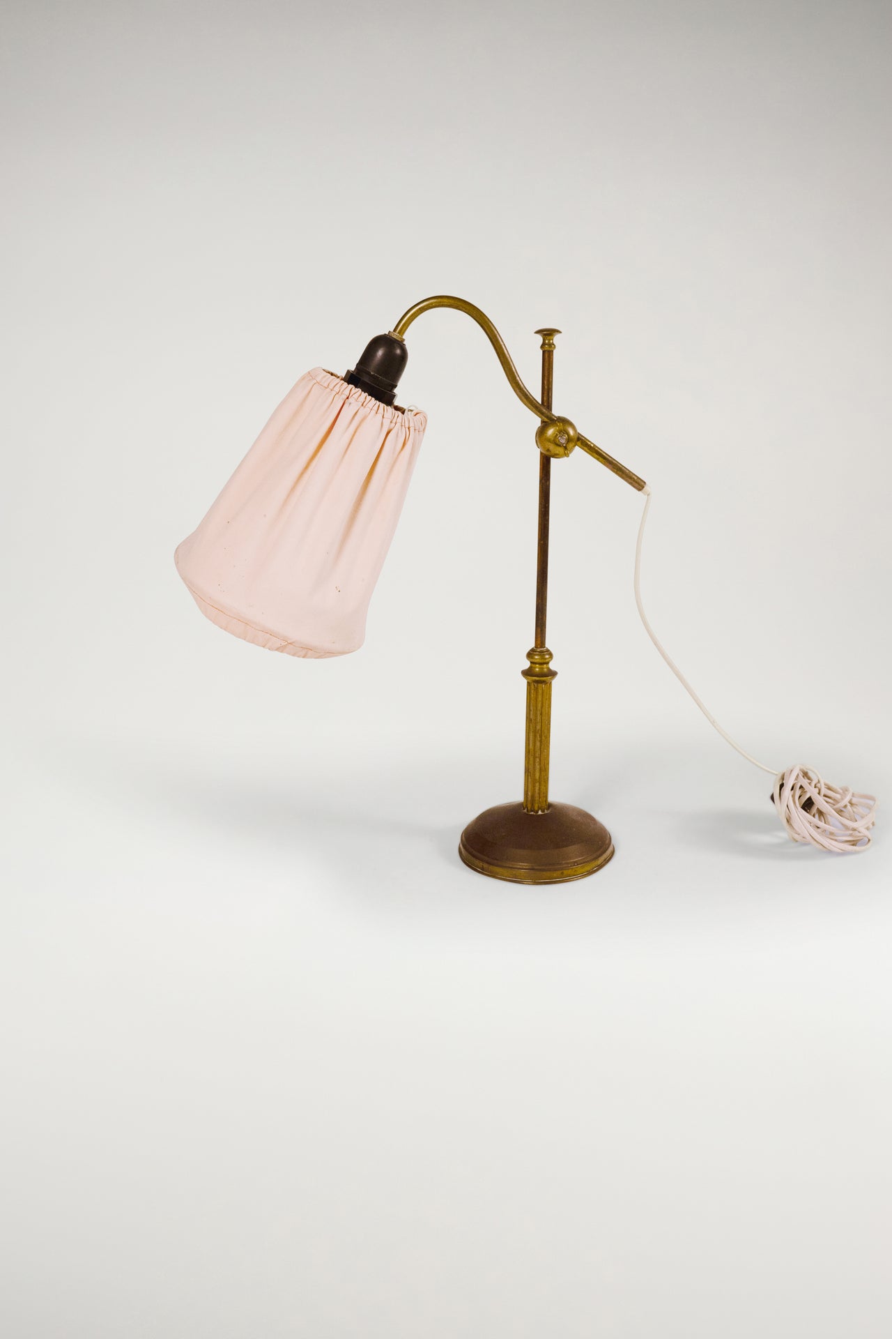 Brass and Pink Fabric Table Lamp