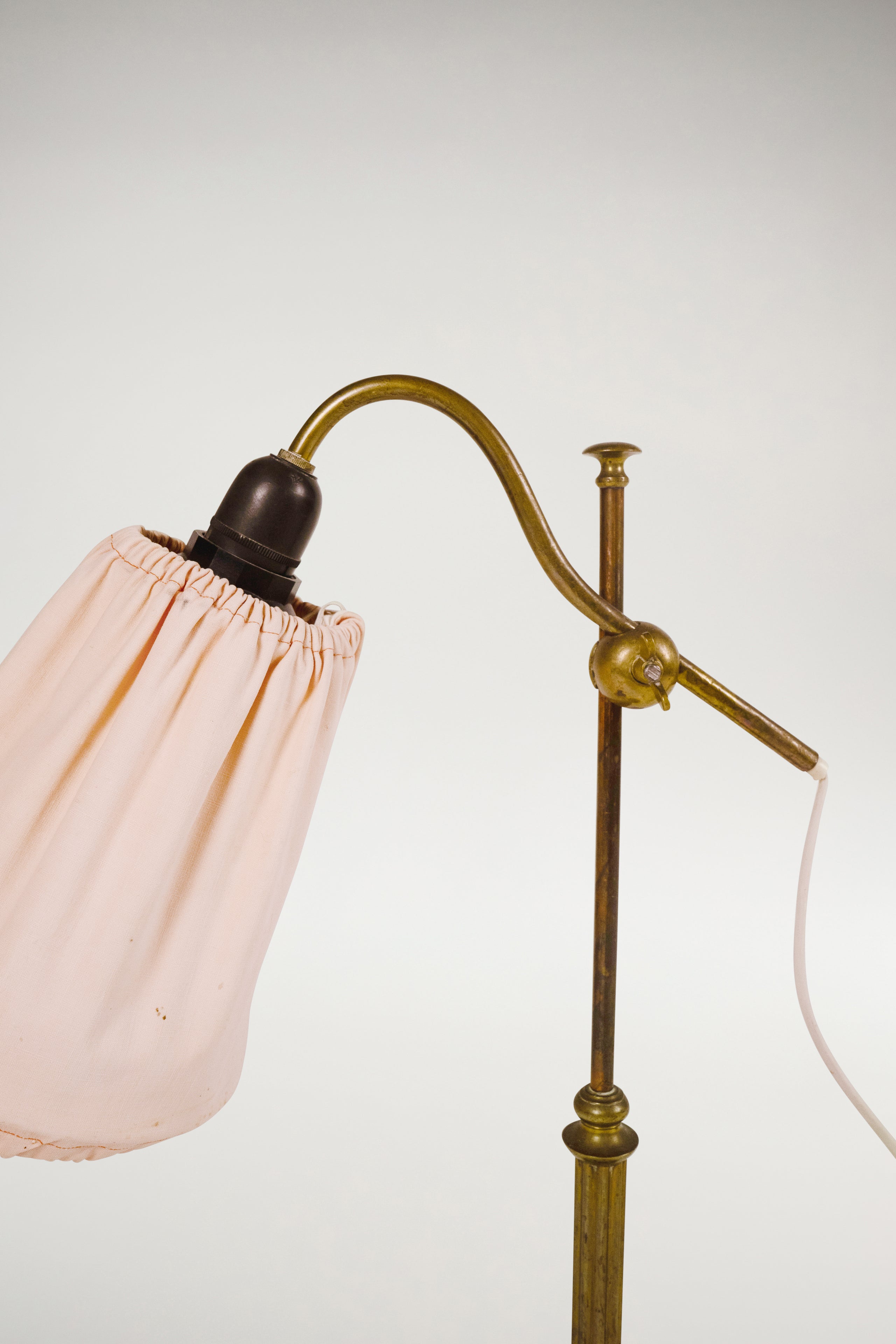 Brass and Pink Fabric Table Lamp