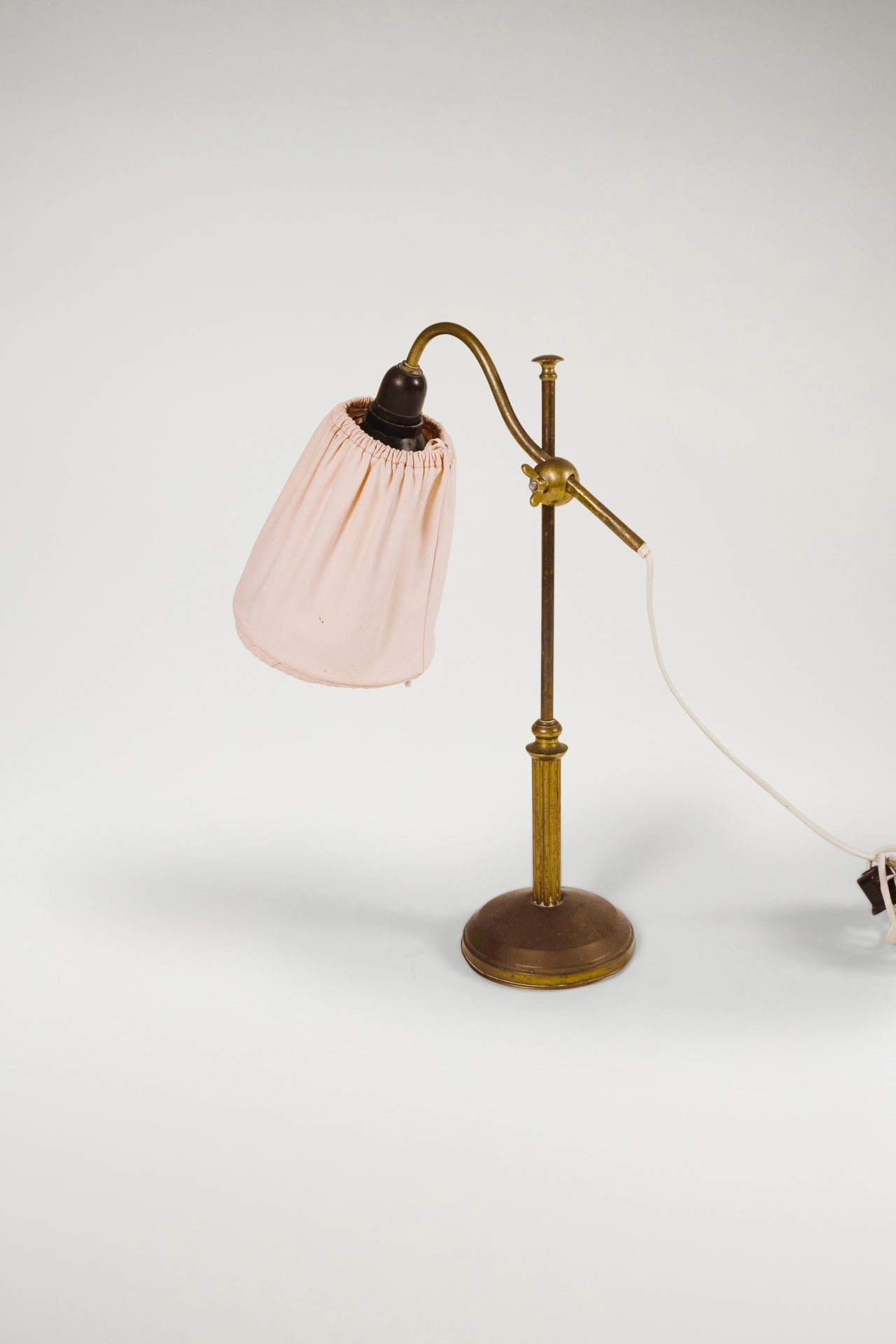 Brass and Pink Fabric Table Lamp