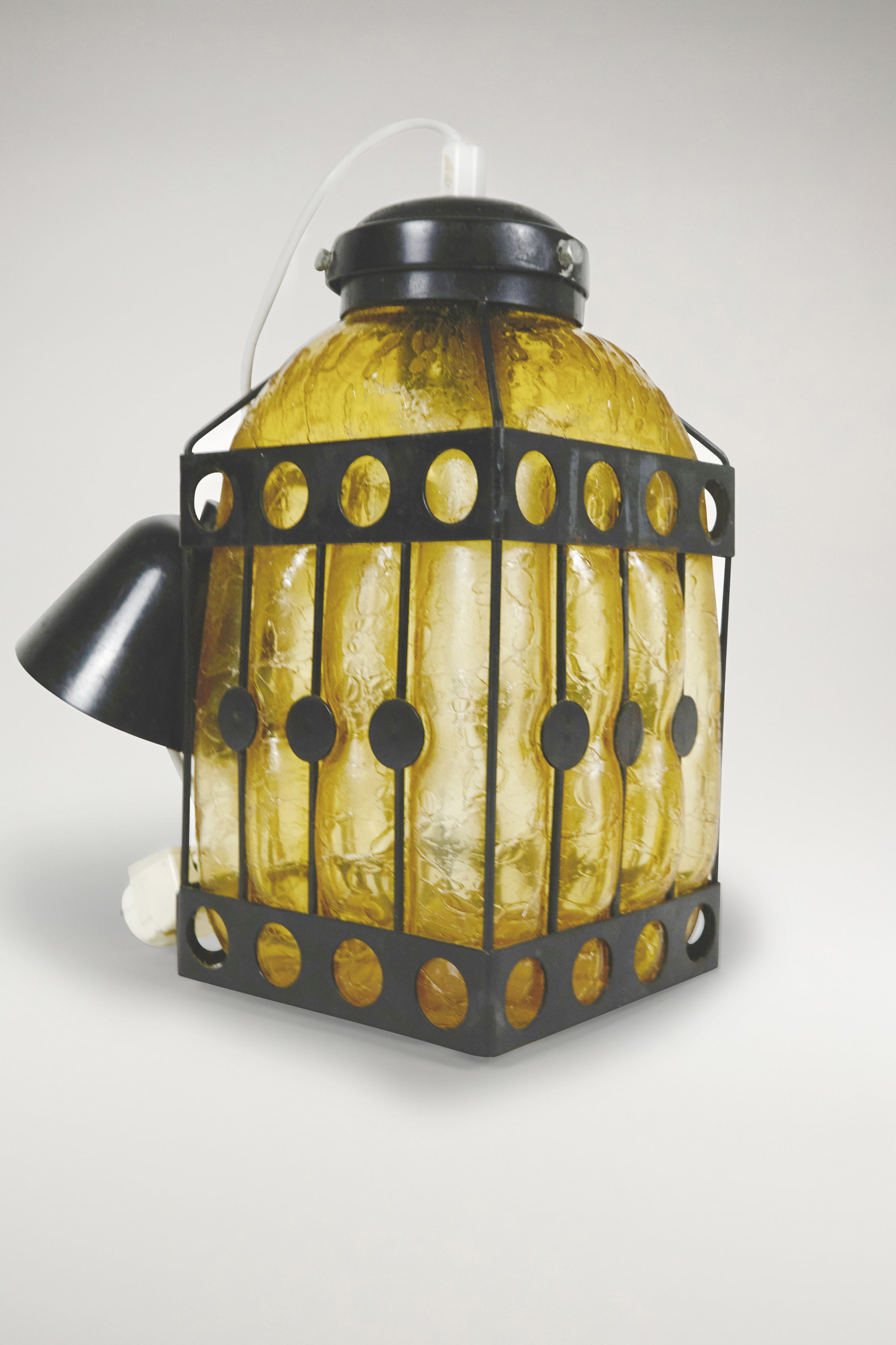 Berry Glazed Glass and Wrought Iron Ceiling Lamp