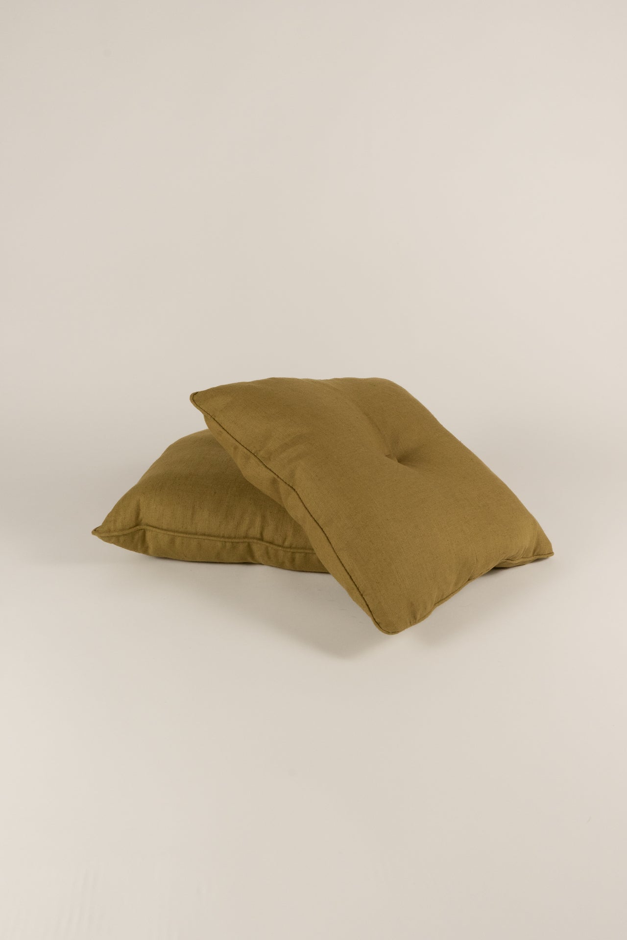 TTMM Mustard Green Linen Pillow with Button